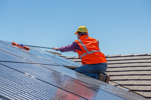 Solar panles being cleaned